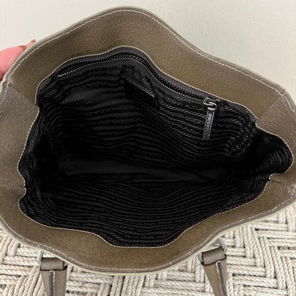 PRADA Olive Logo Canvas and Leather Tote Bag - Picture 8 of 13